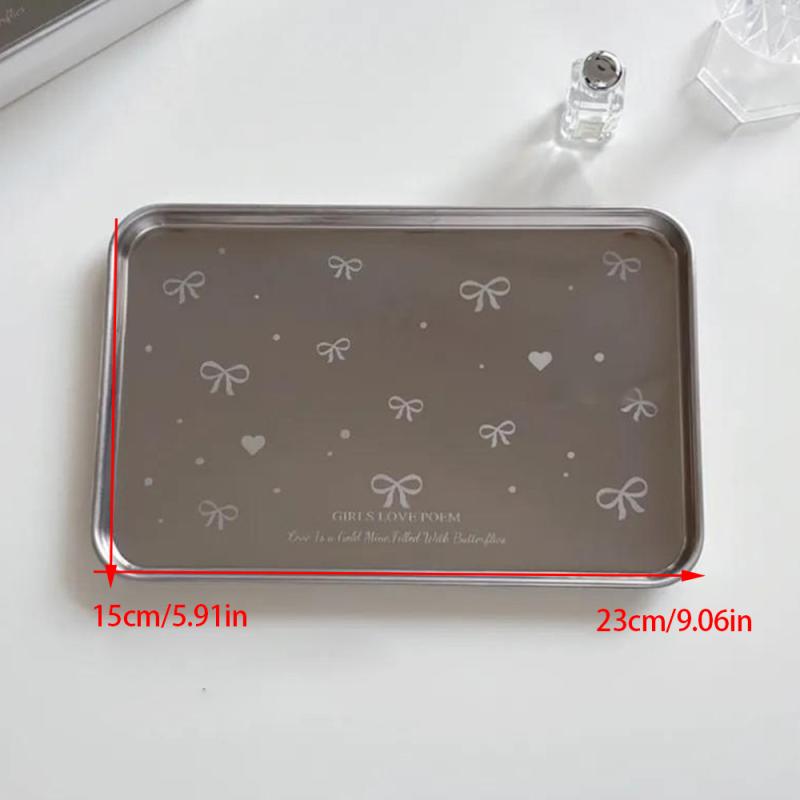 

Поднос для демонстрации ногтей из нержавеющей стали, поднос для хранения косметики, серебристый, бант, снежинка, реквизит для фотосъемки, подставка для накладных ногтей, инструменты