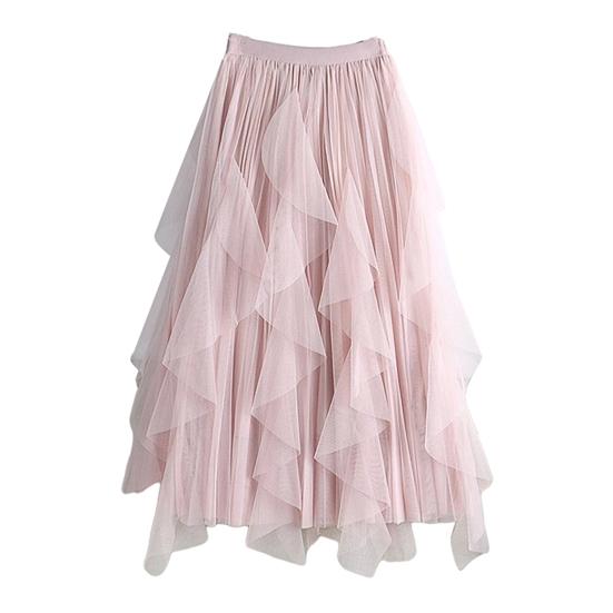 Spódnica Tiulowa Damska Elastyczna Wysoki Stan Linia A Długa Tiulowa Spódnica Bajkowa Zwiewna Warstwowa Wielowarstwowa Maxi