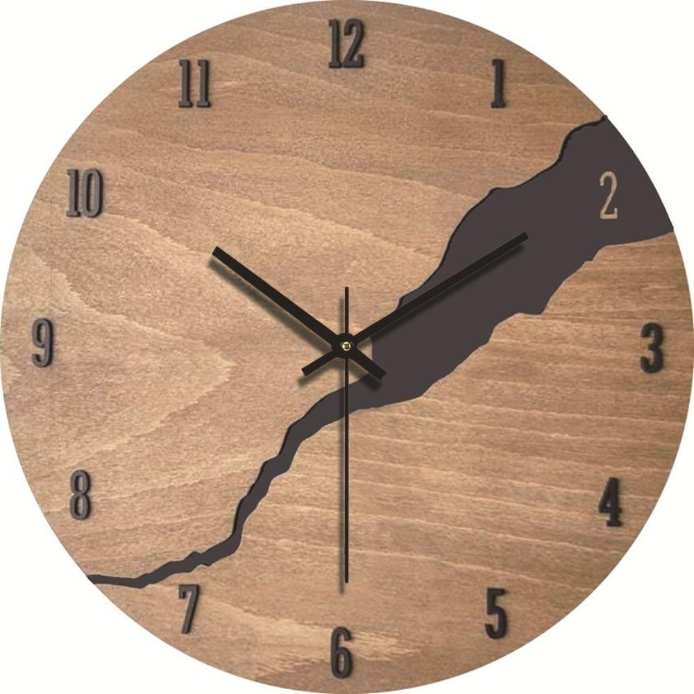 Non-Ticking Mechanism Wooden Wall Clock Cracked Wood Texture Rustic Wall Clock For Office