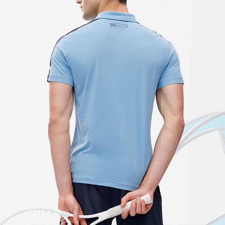 Fila Athletics Solid Color Casual Tennis Knit Polo Shirt Men Tops Twilight-Blue A11M223105F-LB
