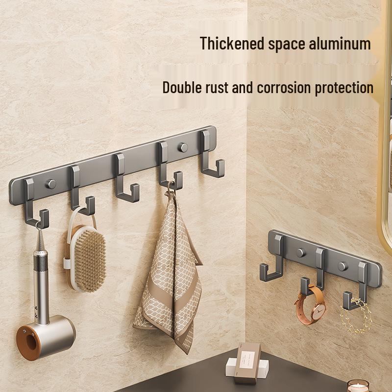 Space-Saving Aluminum Bathroom Towel Rack with Hooks for Wall or Door Mounting