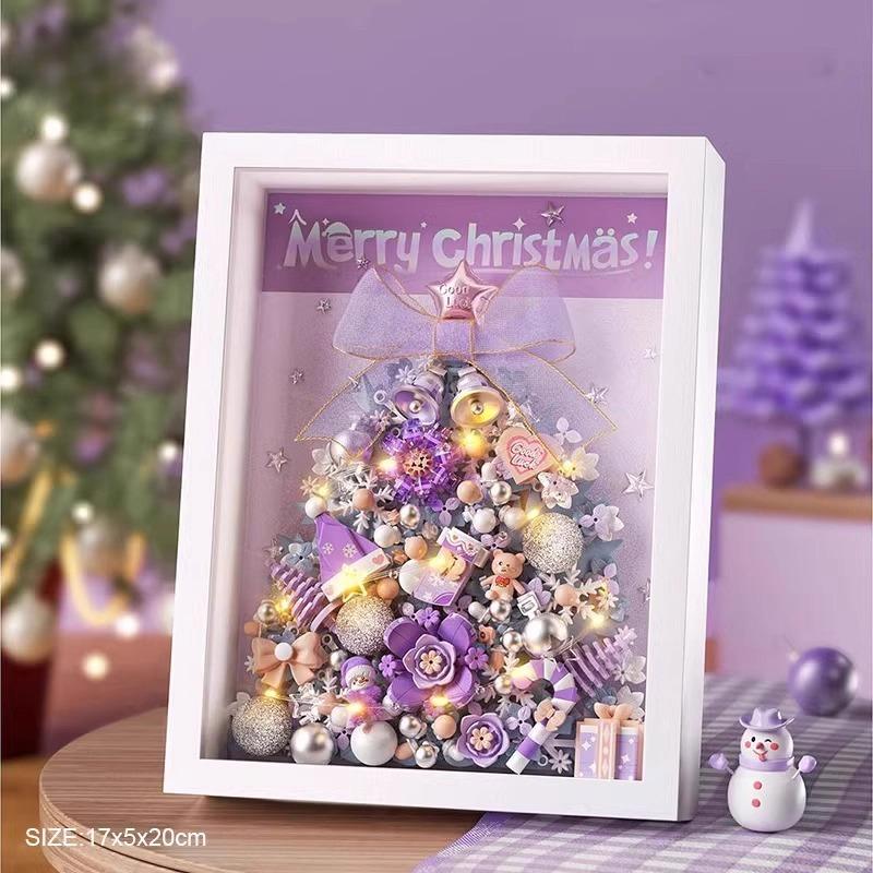 

New Christmas Building Blocks Christmas Tree Picture Frame 3D Desktop Decorations Particle Assembly Model Toys Christmas Gifts with box
