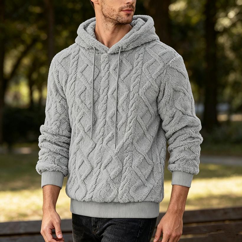 Felpa con cappuccio da uomo in pile per autunno inverno con coulisse, polsini a costine, manica lunga, pullover caldo, tinta unita, casual quotidiano, vestibilità ampia, felpa outerwear