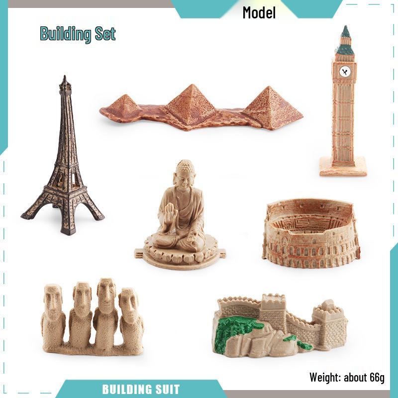 World Architectural Model Set: Temple of Heaven, Great Buddha, Great Wall, Colosseum, Eiffel Tower, Pyramid