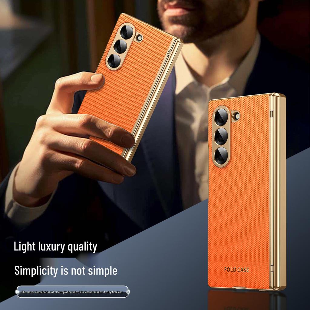 Samsung Z Fold7 Hülle: Galvanisiertes Leder mit Diamantmuster und vollständiger Scharnierabdeckung für Fold6/5
