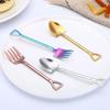 Nová kreativní dezertní lžička Nerezová lžička na míchání kávy Lopatka Vidlička na ovoce Nerezová vidlička na ovoce v barvě růžového zlata