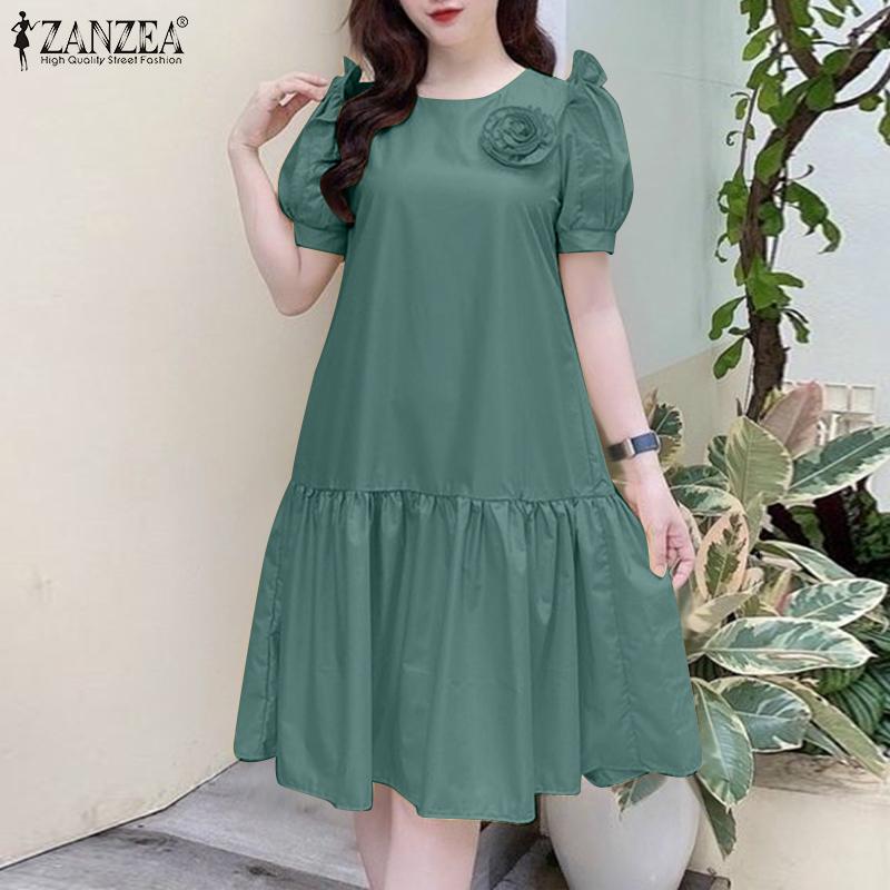 ZANZEA Women Summer Casual Round Neck Loose Short Sleeve Dress