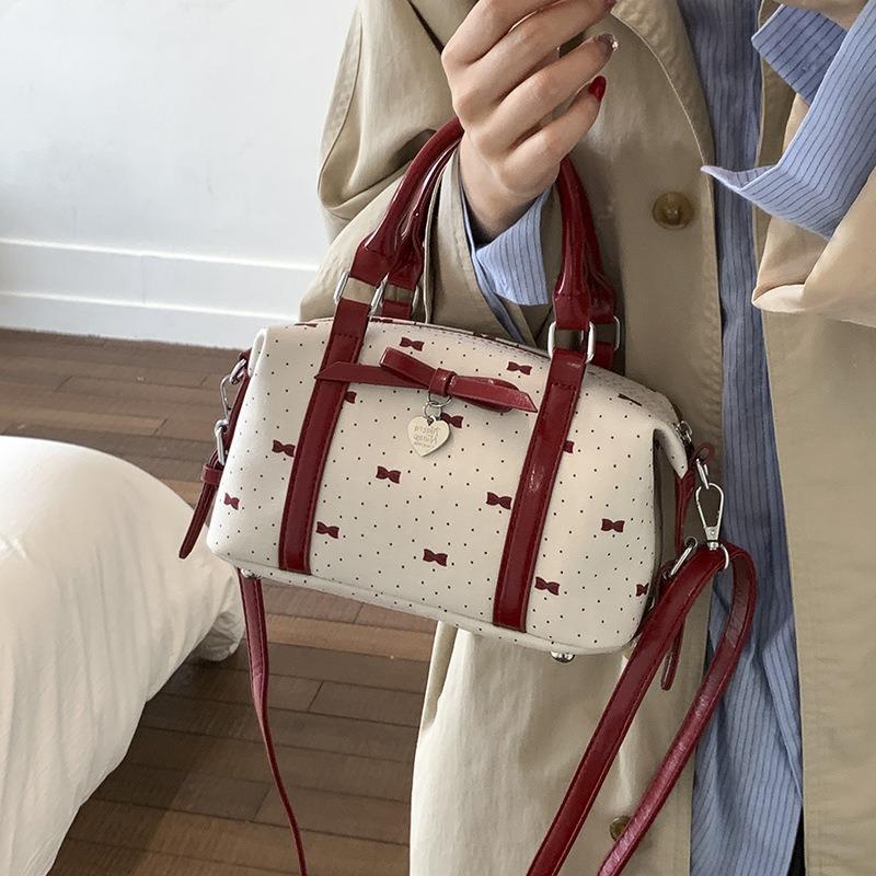 Bow contrasting color portable pillow bag women's new high-end ballet style shoulder messenger bag