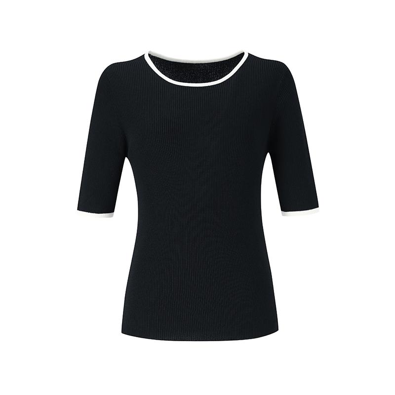 SOUP Color Block Point Short Sleeve Sweater (Sz7Sk30)