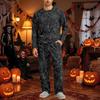 Men's Halloween Pajama Set Long Sleeve Long Pants with Crotch Buttons and Elastic Drawstring Waist
