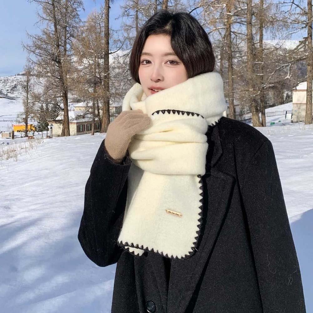 Soft Lock Edge Winter Scarf Solid Color Women Warmer Scarf Shawl Long Thickened Neckscarf Couple