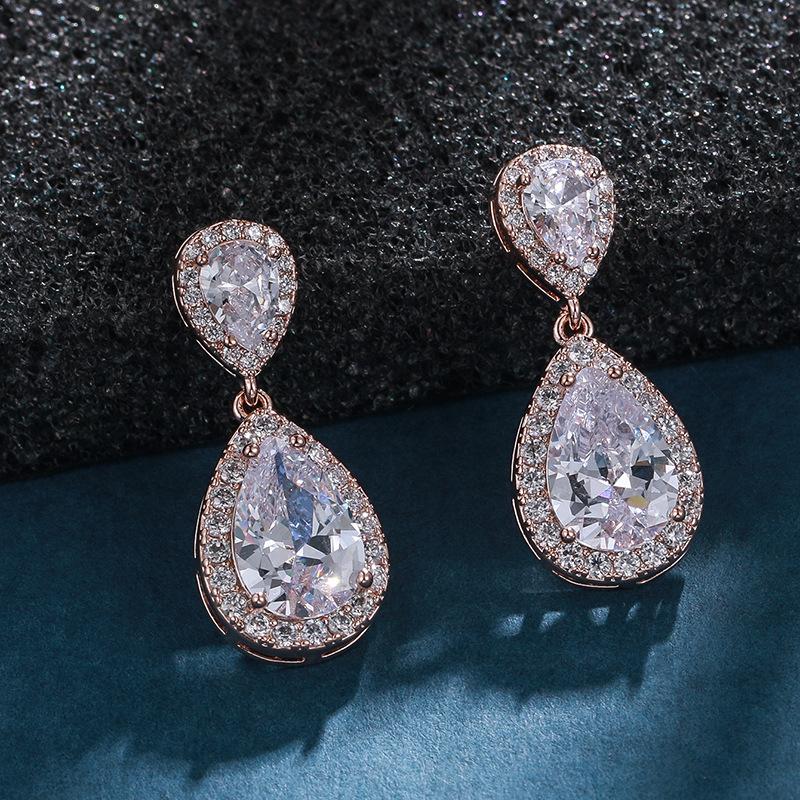 Temperament Elegant Zircon Water Drop Stud Earrings Bride Ladies High-end Earrings Fashion Super Flash Versatile Earrings Cross-border Hot Sale