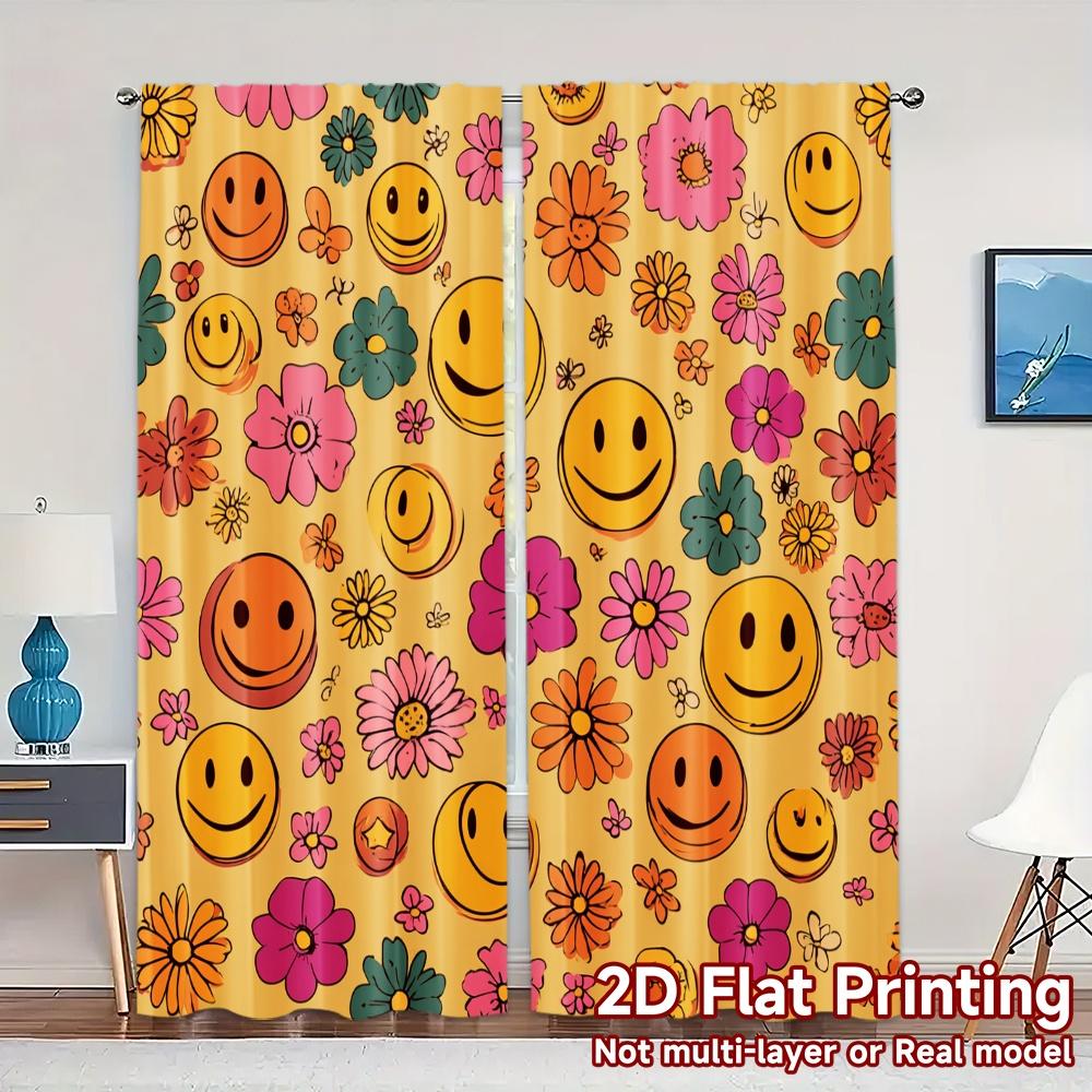 

2D Flat Printing JIT 2pcs Curtains (Without Rod) Cheerful Curtains Minimalist Modern Curtains Versatile Fabric Curtains All 100*130 Grommet Top 1pcs