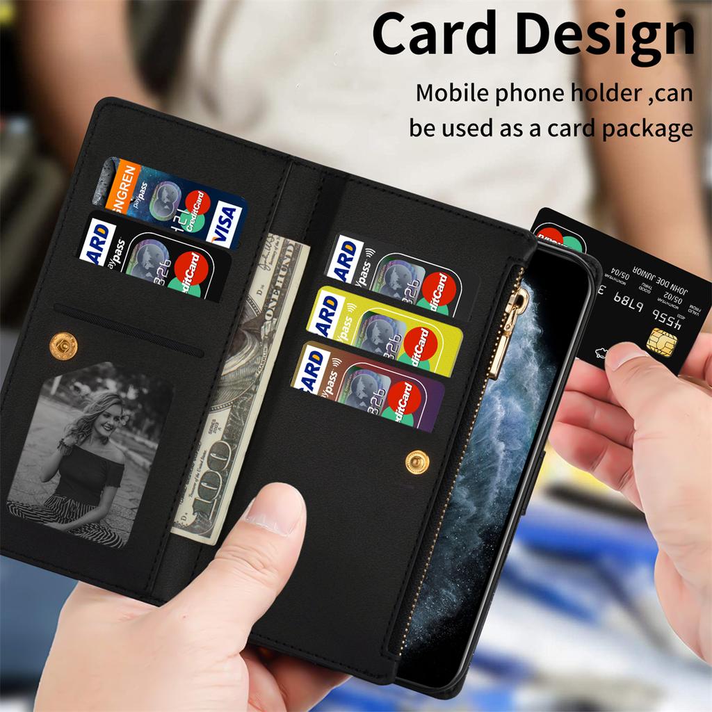 For iPhone 15 Zipper Wallet Stand Phone Case PU Leather Glittery Laser Carving Phone Cover