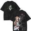 Unisex 2026 Sword Art Online Kirito Asuna Double Sided Vintage Washed Y2K Cotton Graphic T-shirt