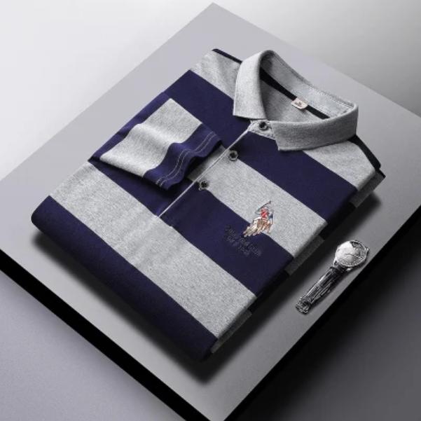 Gestreiftes Baumwollhemd für Herren mittleren Alters, langärmeliges T-Shirt für Herren mittleren Alters, ST-Shirt