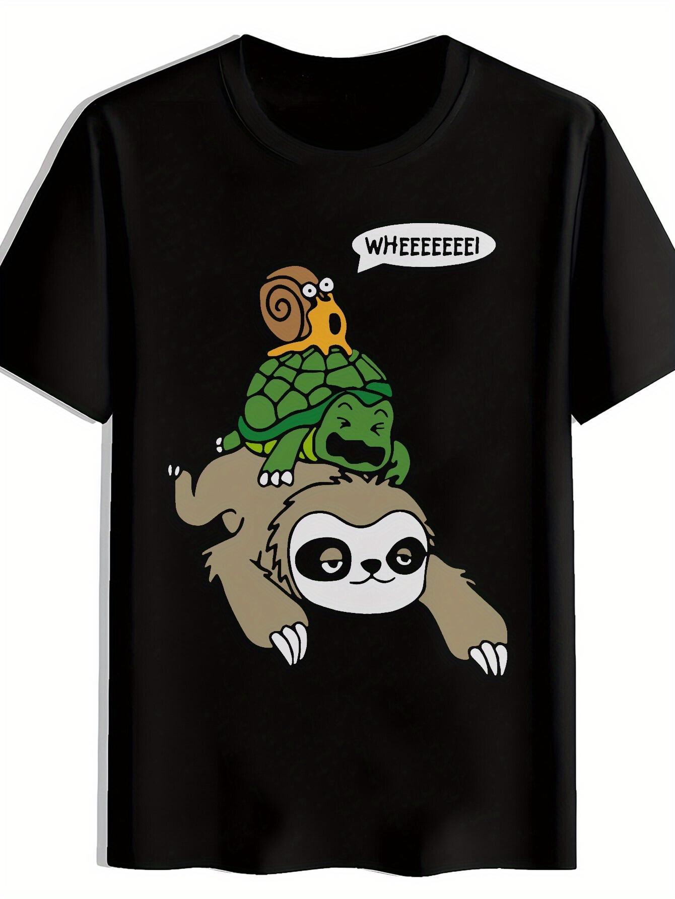 T-shirt Casual Summer with Sloth and Snail Cartoon Print XXXL