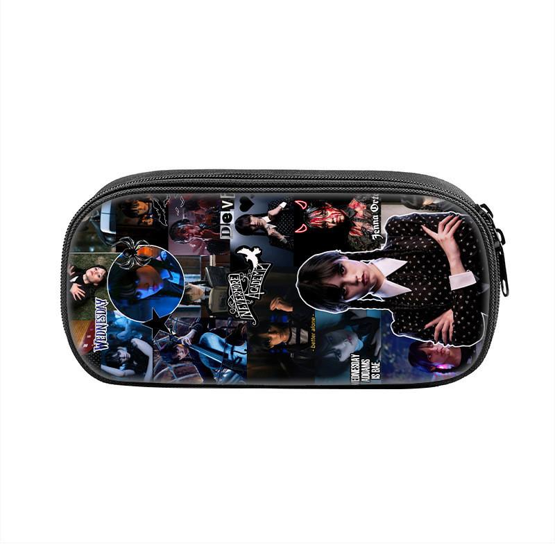 Wednesday Addams Pencil Case Oxford Material With Circular Design For Students And Collectors