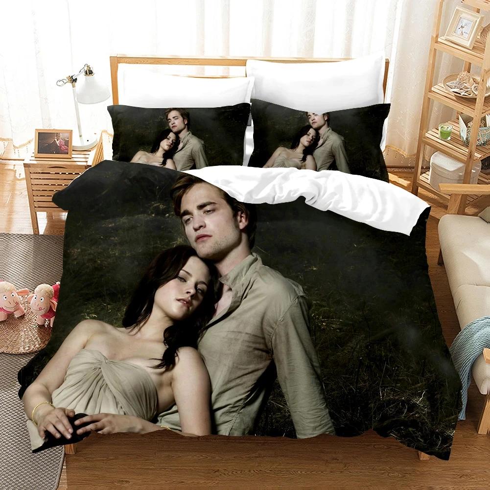 Twilight Serie Bettbezug-Set und Kissenbezüge Vampirfilme Einzelbett King Full Mode 3D Bettwäsche-Set für Erwachsene Bettwäsche