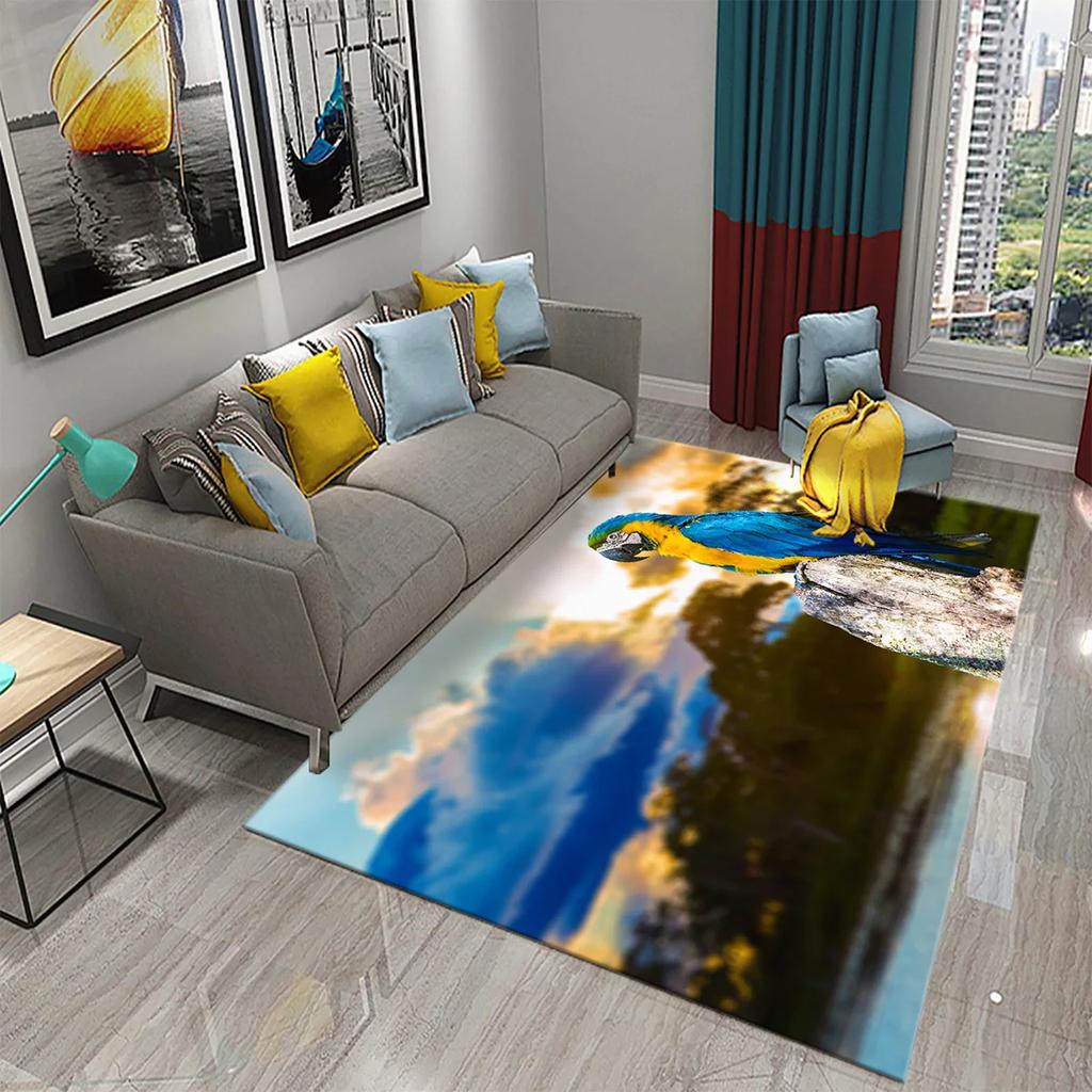 Colorful Parrot Carpet Animal Flower Rugs Kitchen Bathroom Entrance Non-Slip Carpet Bedroom Living Room Sofa Chair Decor Rugs