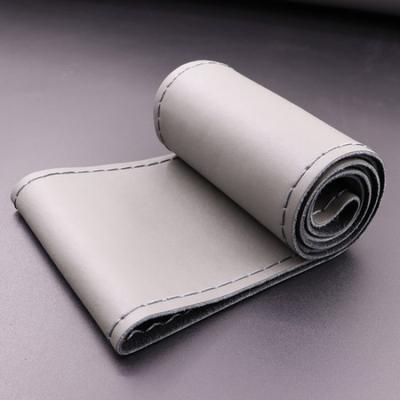 Universal DIY Needles&Thread Grey Leather Car Steering Wheel Cover Case