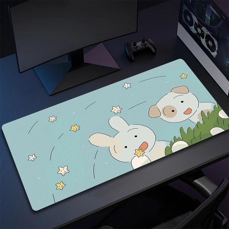 Cute Green Plant Computer Mouse Mat Office Large Gaming Mouse Pad Rubber Mousepad Gamer Locking Edge Desk Mat NonSlip Carpet XL