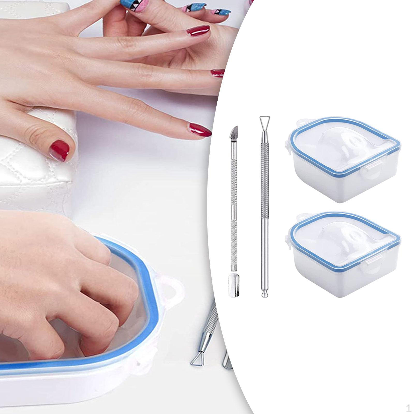 

2 ванночки для замачивания ногтей, средство для снятия гель-лака, профессиональный двухслойный лоток, маникюр синий