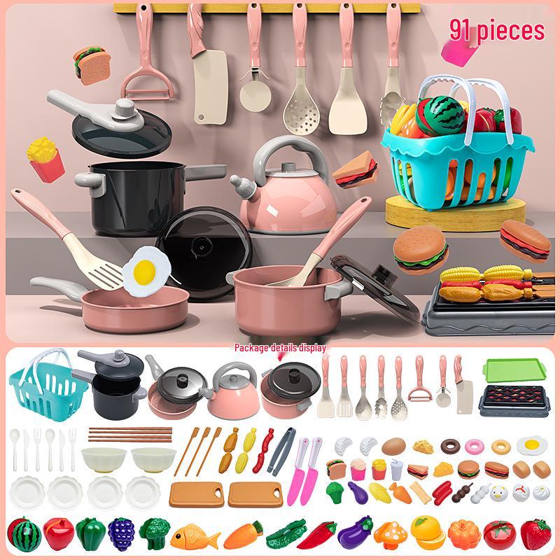Large Pink Simulation Kitchen Playset for Kids: Includes Pressure Cooker, Induction Cooker, and Rice Cooker for Boys and Girls.