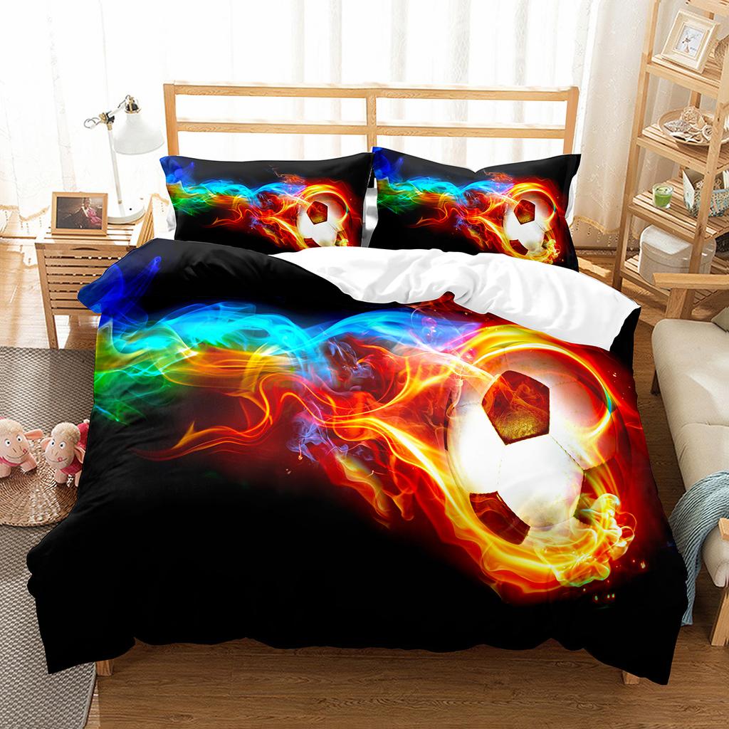 Soccer Duvet Cover Set King Queen Size Sport Theme Bedding Set For Kids Boys Girls Comforter Cover With Pillowcase Bedroom Decor