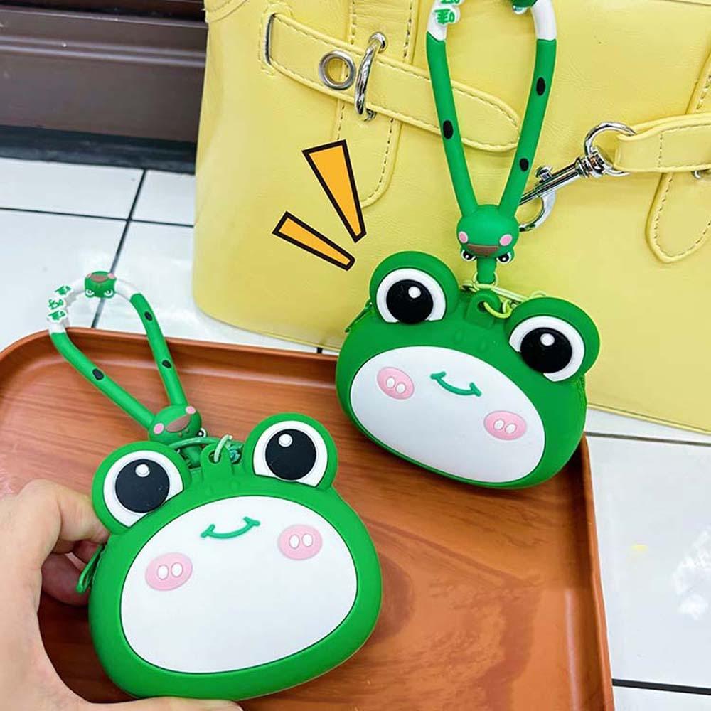 Key Ring Hamburger Coin Purse Portable Cartoon Silicone Wallet Green Frog Storage Bag  Kids