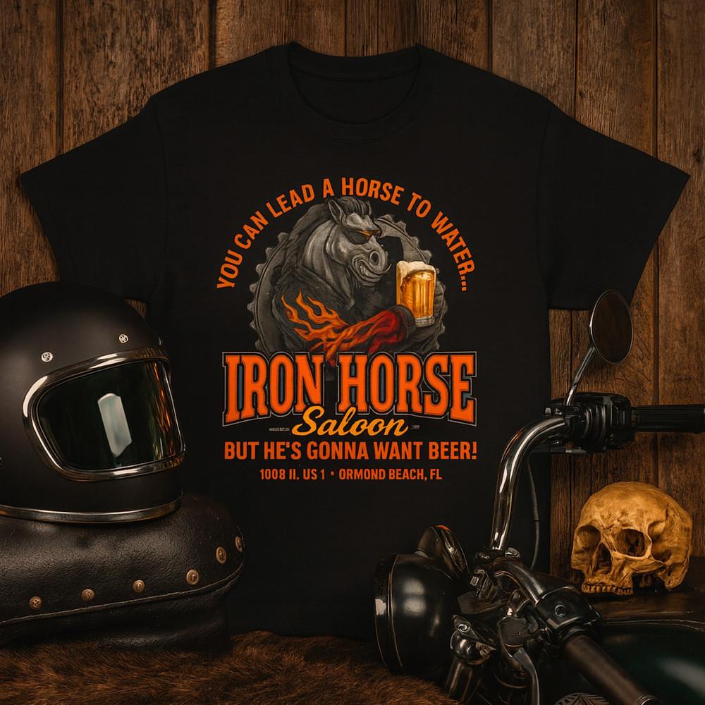 Iron Horse Saloon T-Shirt – Biker Bar Graphic Tee Shirt Motorcycle Rally Apparel Unisex T-Shirt M