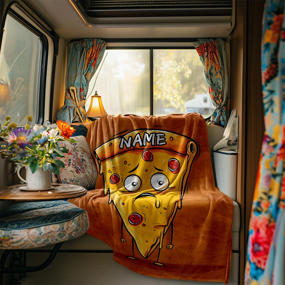 Pizza Slice With Sad Face And Pepperoni Toppings Blanketcustomizable With Your Namecomfortable And Stylish Perfect For Travel Beds Chairs Offices
