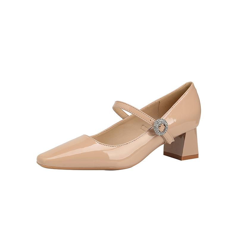 531 fashion new niche thick heel square head new rhinestone premium comfortable women's Mary Jane comfortable women's shoes