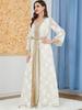 Women's V-neck Long Sleeve Middle Eastern Abaya Two-Piece Set Dress