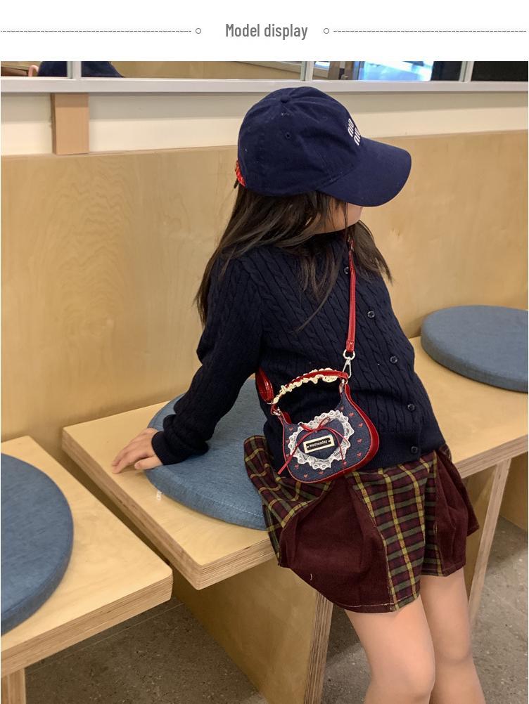 Mini Borsa a Spalla in Denim con Fiocco di Pizzo Coreano per Donne e Bambini - Collezione Autunno/Inverno 2025
