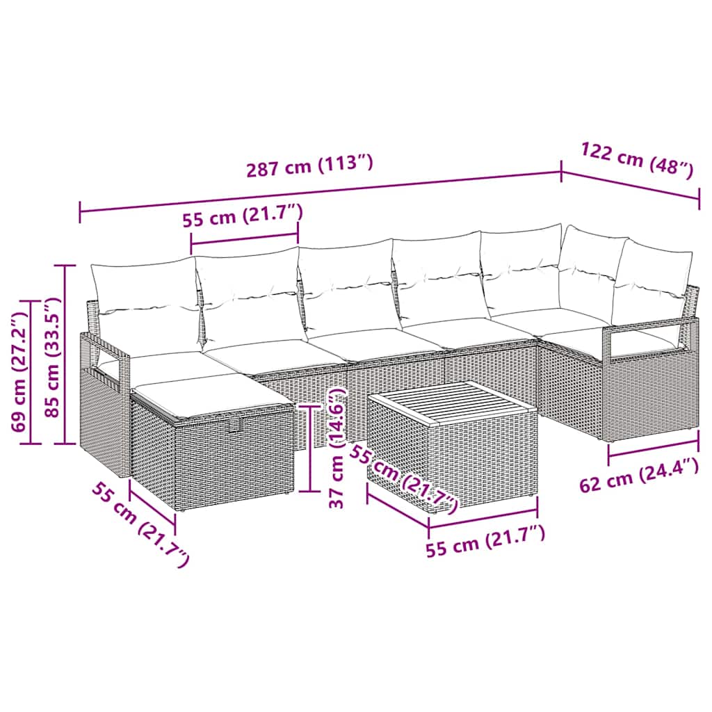 Garden Sofa Set with Cushions 8 pcs Black Poly Rattan