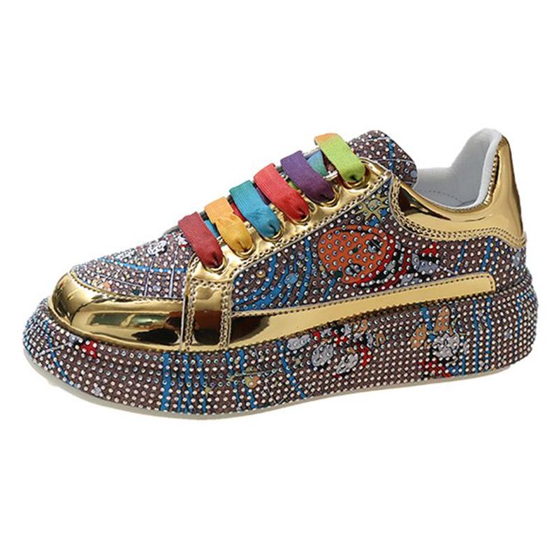 Women Rhinestone Decor Colorblock Lace-up Front Skate Shoes, Sporty Outdoor Fabric Casual Shoes