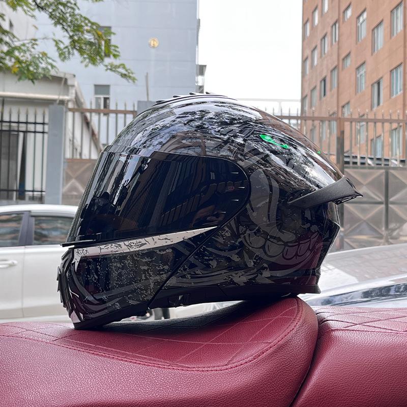 Electric vehicle helmet men's and women's face-opening helmet summer double mirror tail semi-full cover type personalized four-season Bluetooth couple