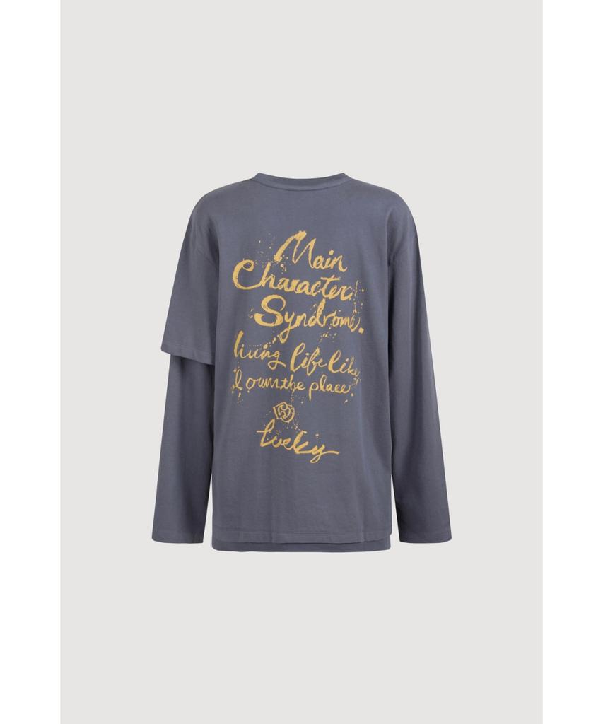 LUCKY CHOUETTE Lettering Point Loose Fit Long Sleeve T-Shirt (Dark Blue) Lftaw25320Bud
