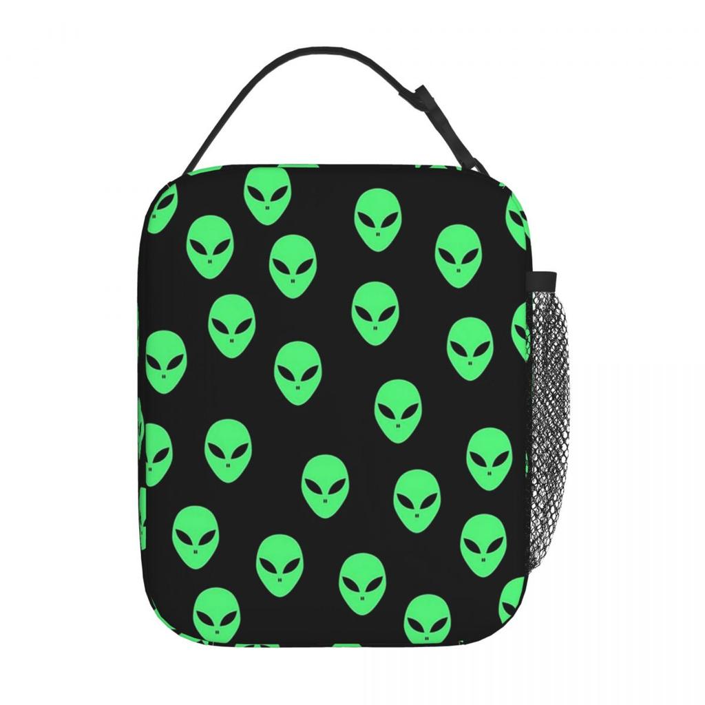 Grünes Alien-Raumschiff-Muster Isolierte Lunchtasche für Kinder Schul-Kühltasche Thermische Lebensmittelbox Tragbare Lunchboxen Behälter