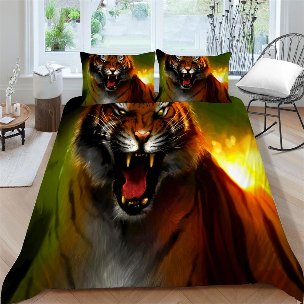 Bettwäsche-Sets, cooler Tiger-Druck, Bettbezug-Sets, Teenager-Schlafzimmer, Bettwäsche, Kissenbezüge, Tagesdecken, atmungsaktiv