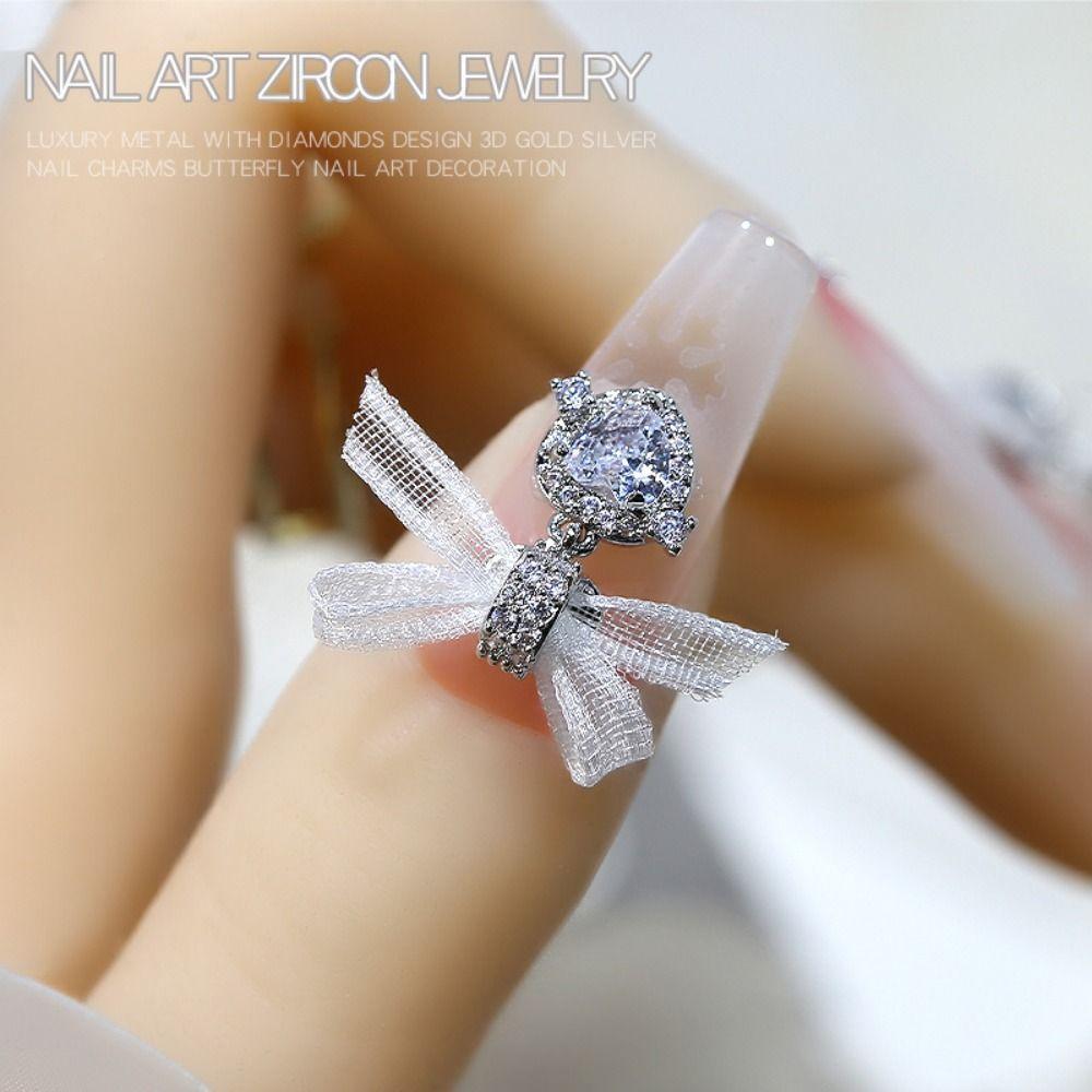 1 PCS Organza Bow Zircon Nail Art Accessories Lace Bow Love Nail Decorations  Nail Salon