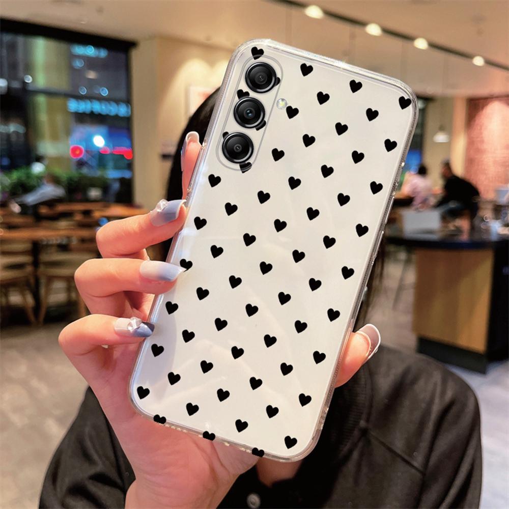 For Samsung Galaxy A54 Heart Love Phone Case A14 A24 A34 A15 A25 A35 A55 A06 Non-Yellowing Transparent Clear Cover Silicone Back