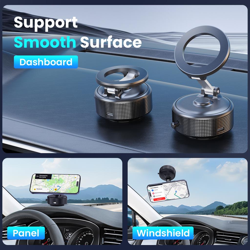 Strong Magnetic Car Phone Holder Foldable Design 360° Adjustable Vacuum Mount for Car/Desk/Bathroom/Universal Use