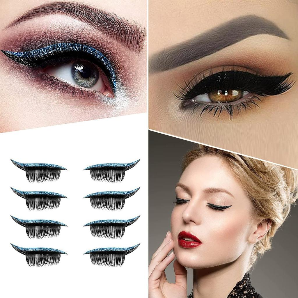Wiederverwendbare Wimpern & Eyeliner-Sticker - Natürliche & Wasserdichte Make-up-Sticker Sofort für Frauen 4 Paar