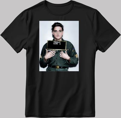 Elvis Presley Army Mugshot Short Sleeve White-Black Unisex T-Shirt