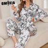 GMXIA Women's Pajamas Autumn and Winter Simulation Silk Long-sleeved Loungewear Suit