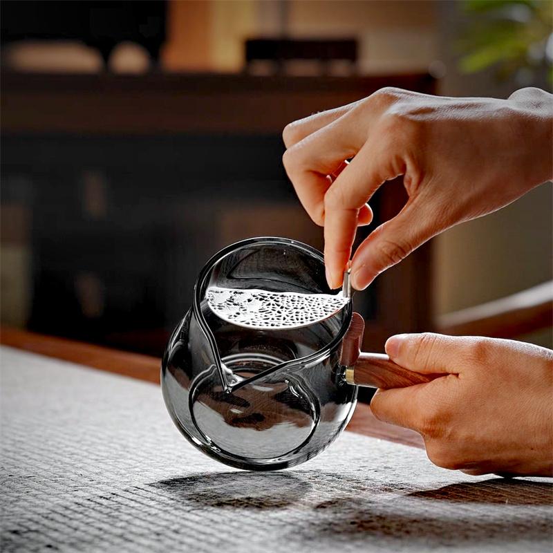 Crank Side Wooden Handle Glass Tea Dispenser Fair Cup With Removable Filter Heat Resistant Chahai Kungfu Tea Set Tea Maker