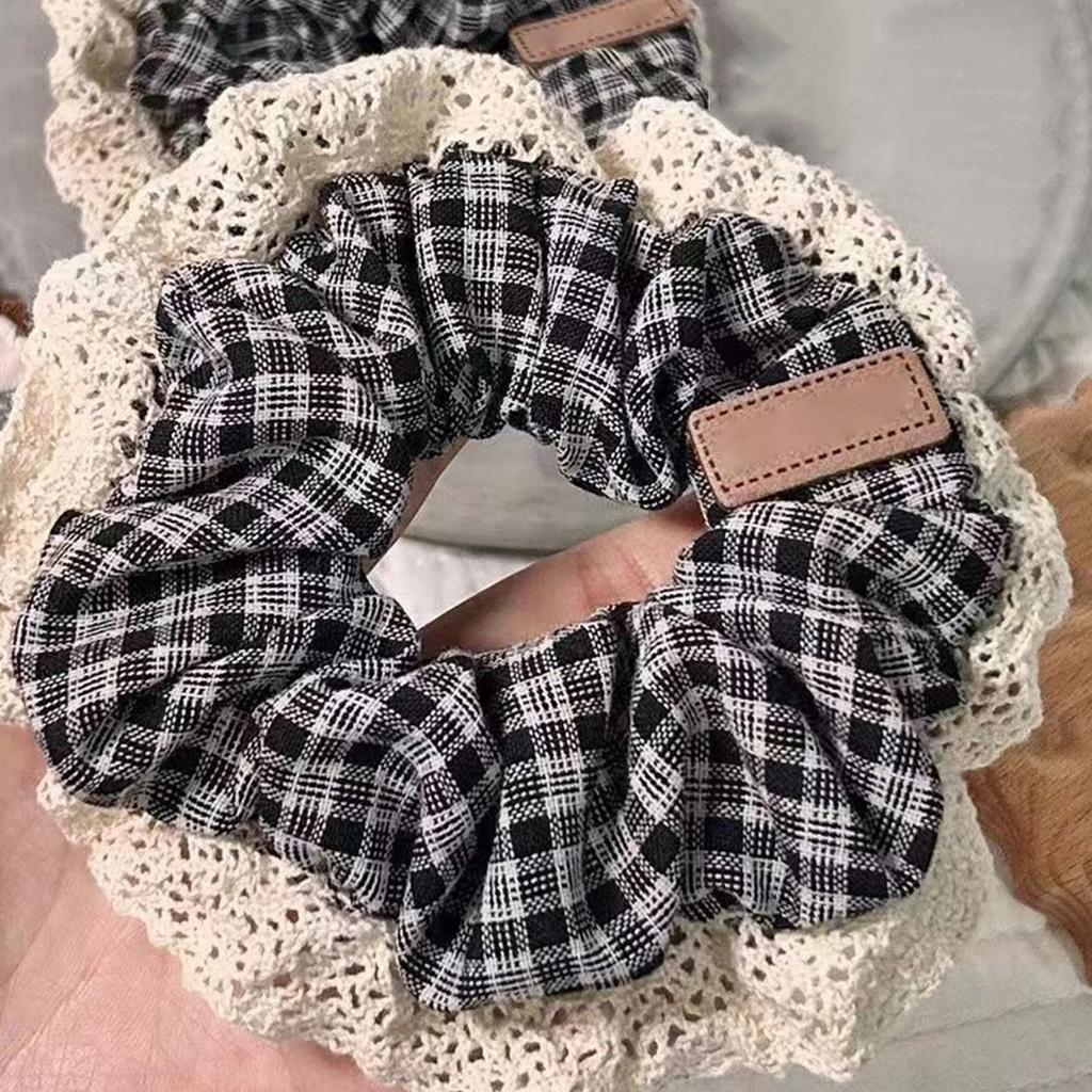 Large Scrunchies Lace Trim Vintage Floral Hair Scrunchy 90s Women Girls Thick Hair Accessory Hair Tie Ponytail Holder