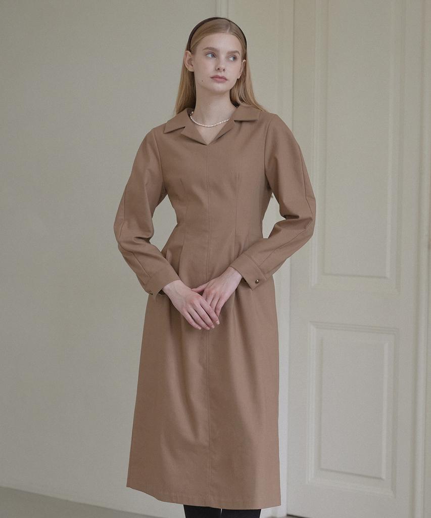 NONLOCAL Janet Volume Sleeve Dress - Beige
